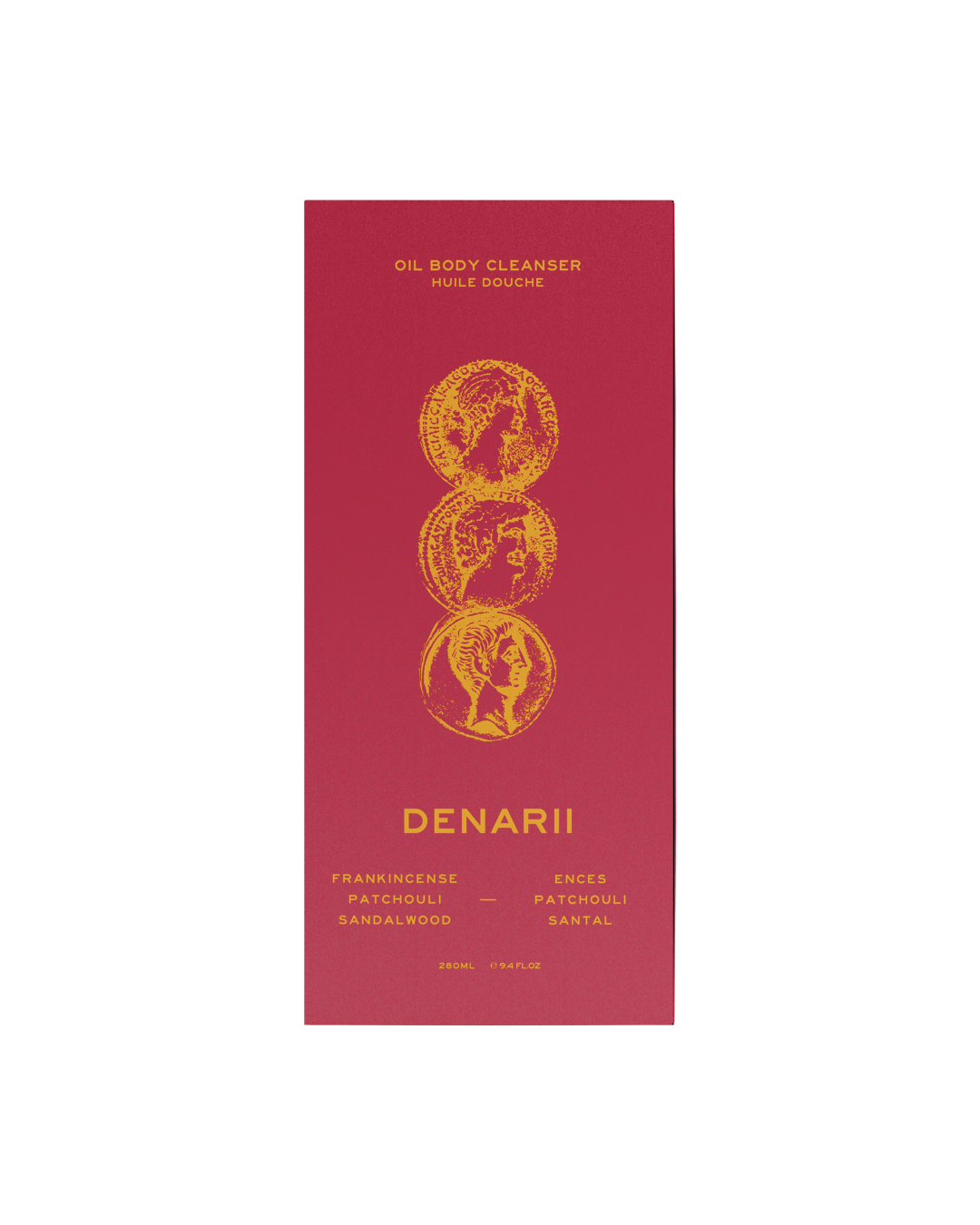 Denarii — frankincense, sandalwood, and patchouli shower oil, evoking Mark Antony’s return to Cleopatra.
