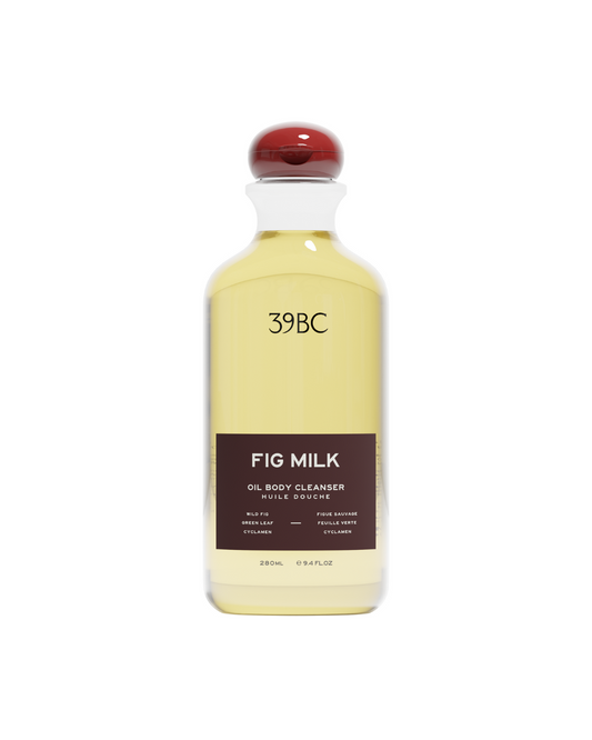 Fig Milk — wild fig, coconut, and violet leaf shower oil, a youthful and sensual fine fragrance cleanser.